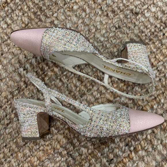 chanel pink tweed slingbacks size 40 - Picture 2 of 4
